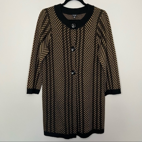 Women’s Rafaella black and gold chevron button front long duster sweater size M - Picture 1 of 5